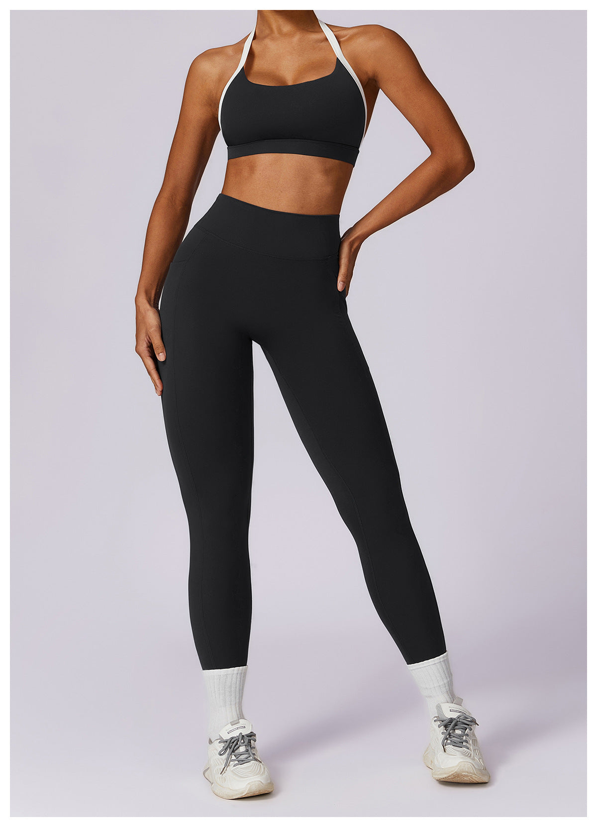 Two Tone Halter Sports Bra & Leggings Set