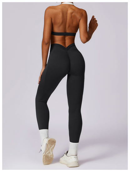 Two Tone Halter Sports Bra & Leggings Set